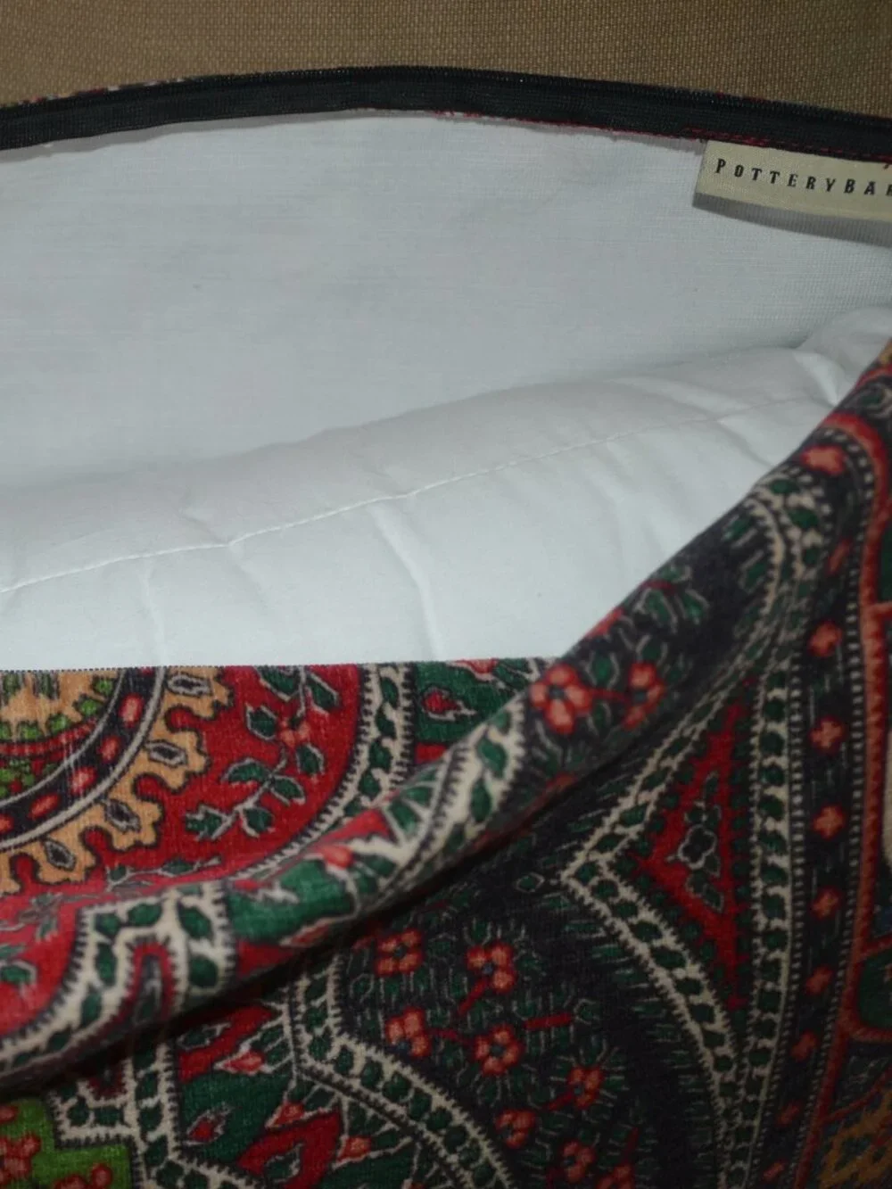 Pottery Barn Red Green Velvet Emira Print Lumbar Pillow Cover + Insert 16”x26”